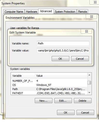 Setup the environment variable for Zend frame work and PHP