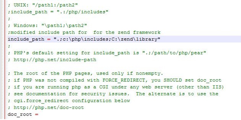 Setup the include path for in php.ini for zend framework