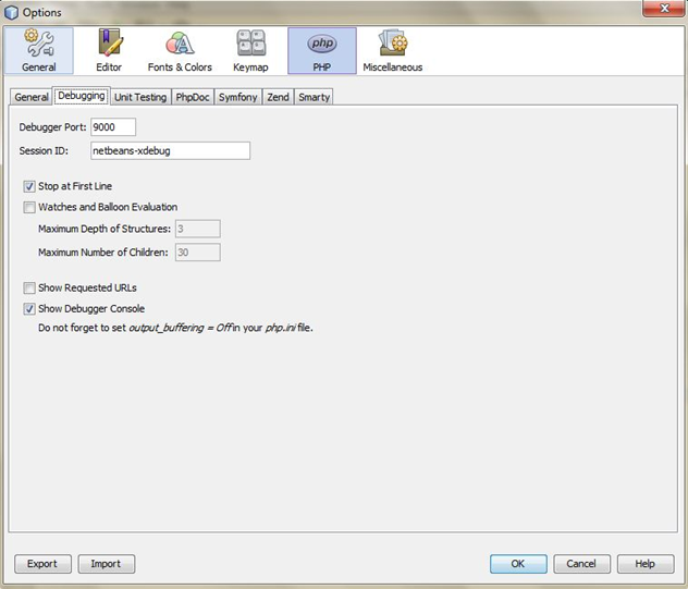 set following parameters